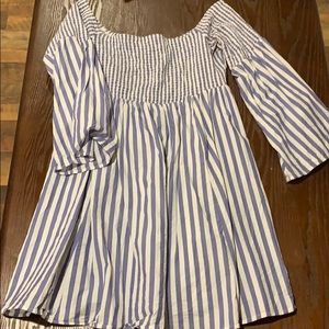 Blue striped smocked skater dress
